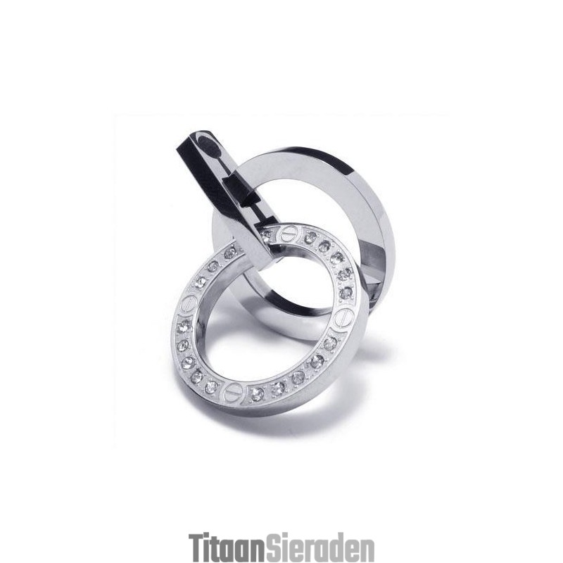Heren Zilveren Hanger Ketting Met Ringen Van Puur Titanium (Nieuw) Heren Zilveren Hanger Ketting Met Ringen Van Puur Titanium (Nieuw)