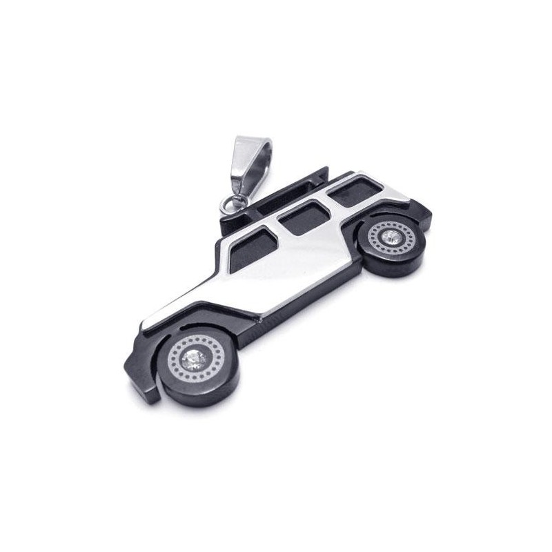 Heren Zwarte Zilveren Jeep Hanger Ketting Van Puur Titanium