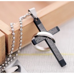 Klassieke Zwarte Heilige Bijbel Titanium Kruishanger Voor Heren