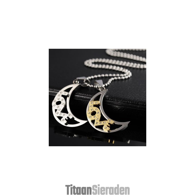 Love The Moon Sweetheart Lovers Titanium Kettingen Hangers Love The Moon Sweetheart Lovers Titanium Kettingen Hangers