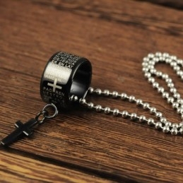Mode Cadeau Ring En Kruis Zwarte Titanium Ketting Hanger