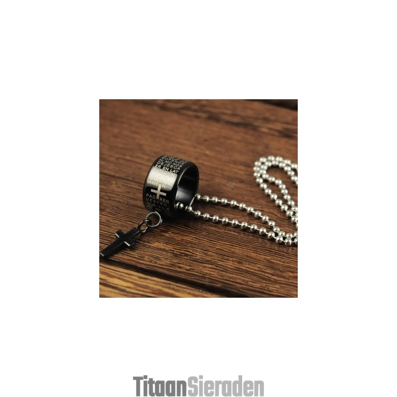 Mode Cadeau Ring En Kruis Zwarte Titanium Ketting Hanger Mode Cadeau Ring En Kruis Zwarte Titanium Ketting Hanger