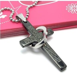 Cool Man Hart Kruis Bijbel Zwarte Titanium Stalen Ketting Hanger (Nieuw)