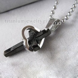 Cool Man Hart Kruis Bijbel Zwarte Titanium Stalen Ketting Hanger (Nieuw)