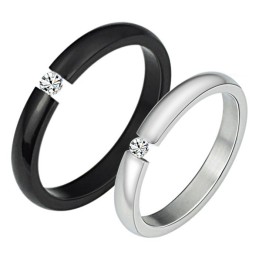 Hoogwaardige Zwart-Witte Titanium Ring Voor Geliefden Met Strass