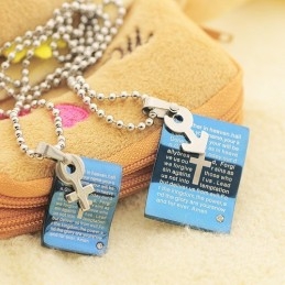 Mode Blauwe Bijbel Sweetheart Koppels Ketting Hanger