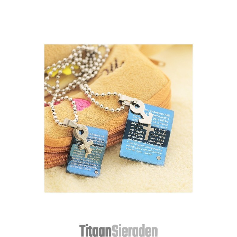 Mode Blauwe Bijbel Sweetheart Koppels Ketting Hanger