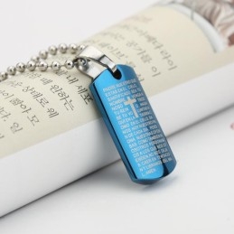 Man Hemelsblauw Kruis Bijbel Titanium Stalen Hanger Ketting Cadeau