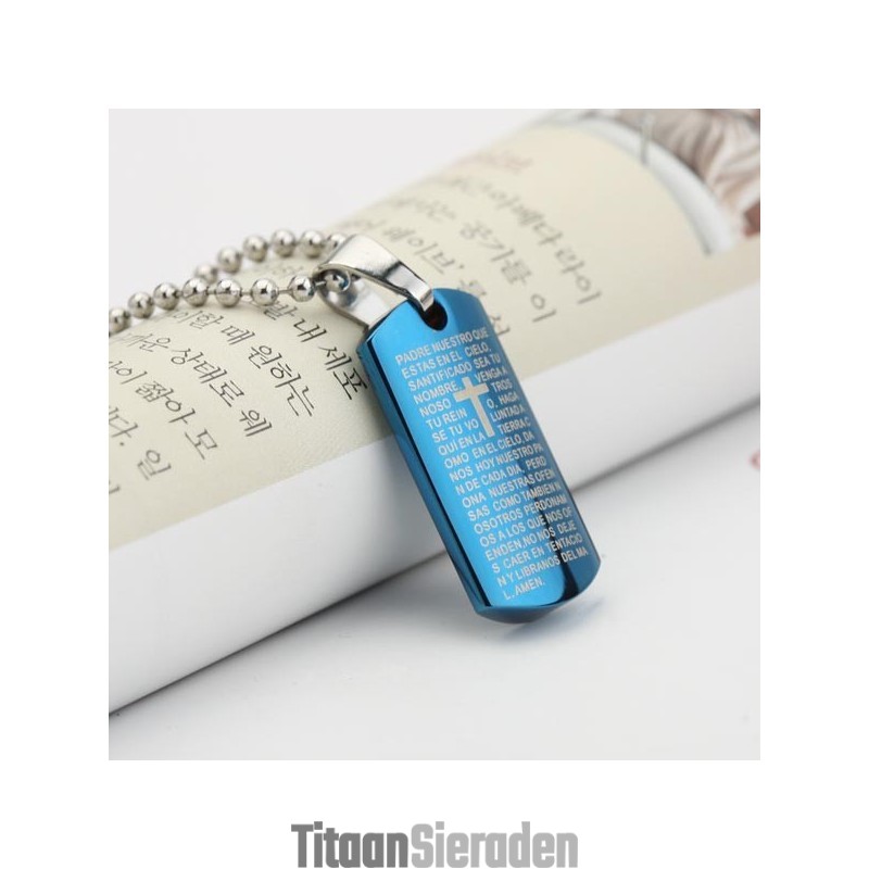 Man Hemelsblauw Kruis Bijbel Titanium Stalen Hanger Ketting Cadeau Man Hemelsblauw Kruis Bijbel Titanium Stalen Hanger Ketting Cadeau