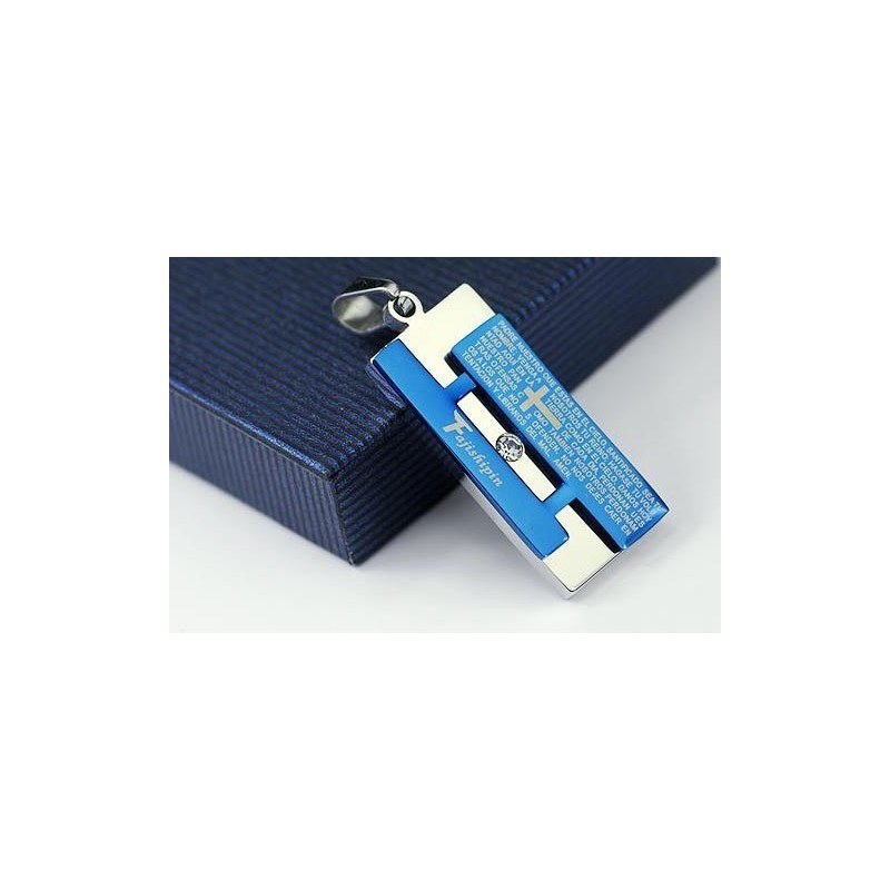 Man Blue Cross Bijbel Rechthoek Hanger En Ketting Man Blue Cross Bijbel Rechthoek Hanger En Ketting