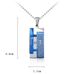 Man Blue Cross Bijbel Rechthoek Hanger En Ketting