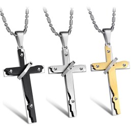 Breed Scala Aan Kruis Titanium Ketting