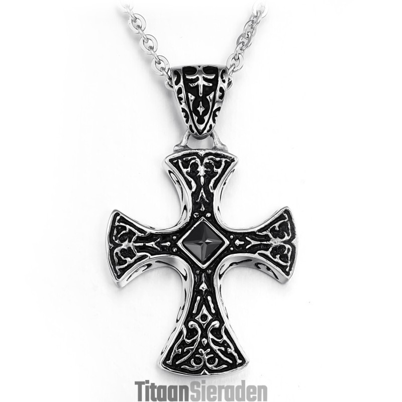 Breed Scala Aan Kruis Titanium Ketting