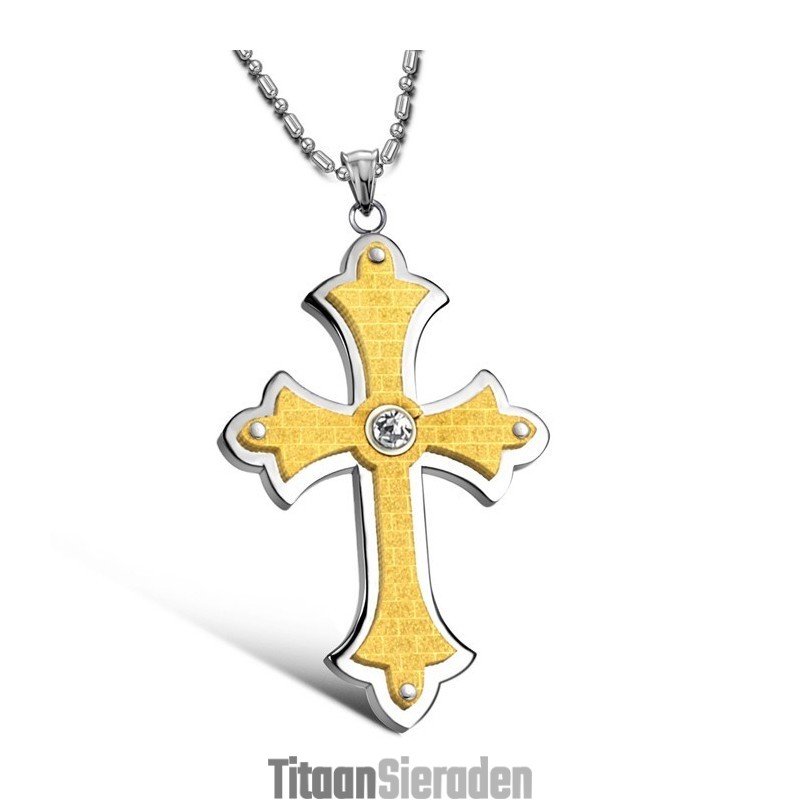 Compleet In Specificaties: Dames Kruis Titanium Ketting Met Strass Compleet In Specificaties: Dames Kruis Titanium Ketting Met Strass