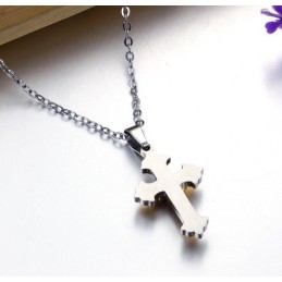 Breed Scala Aan Kruis Titanium Ketting