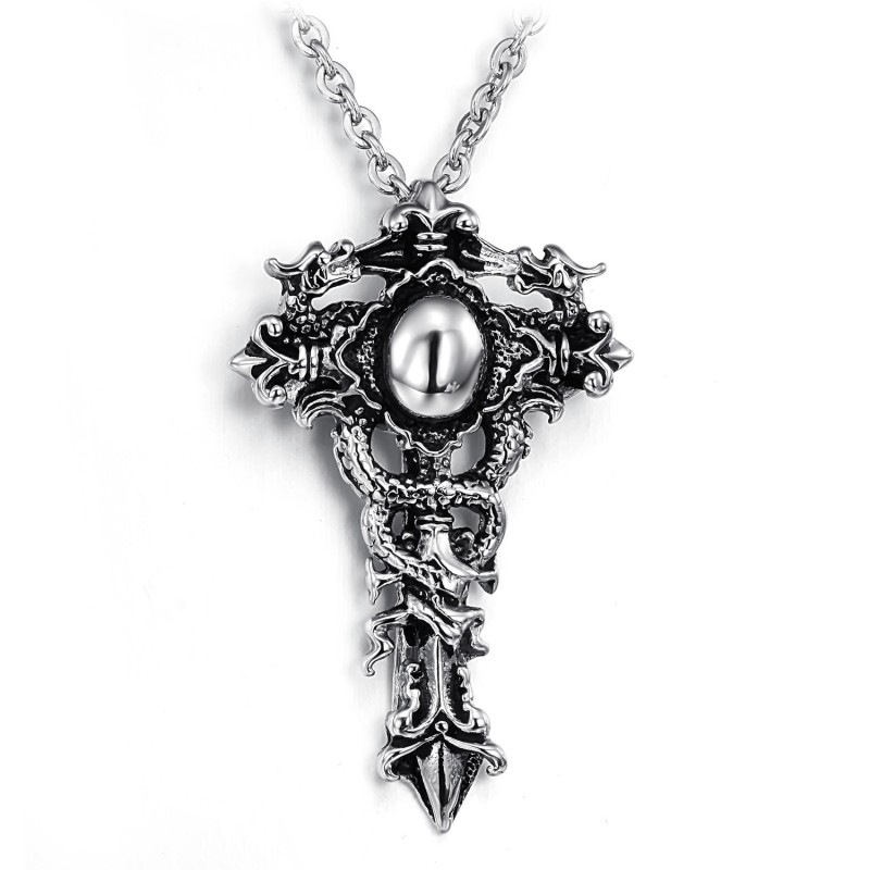 Breed Scala Aan Kruis Titanium Ketting