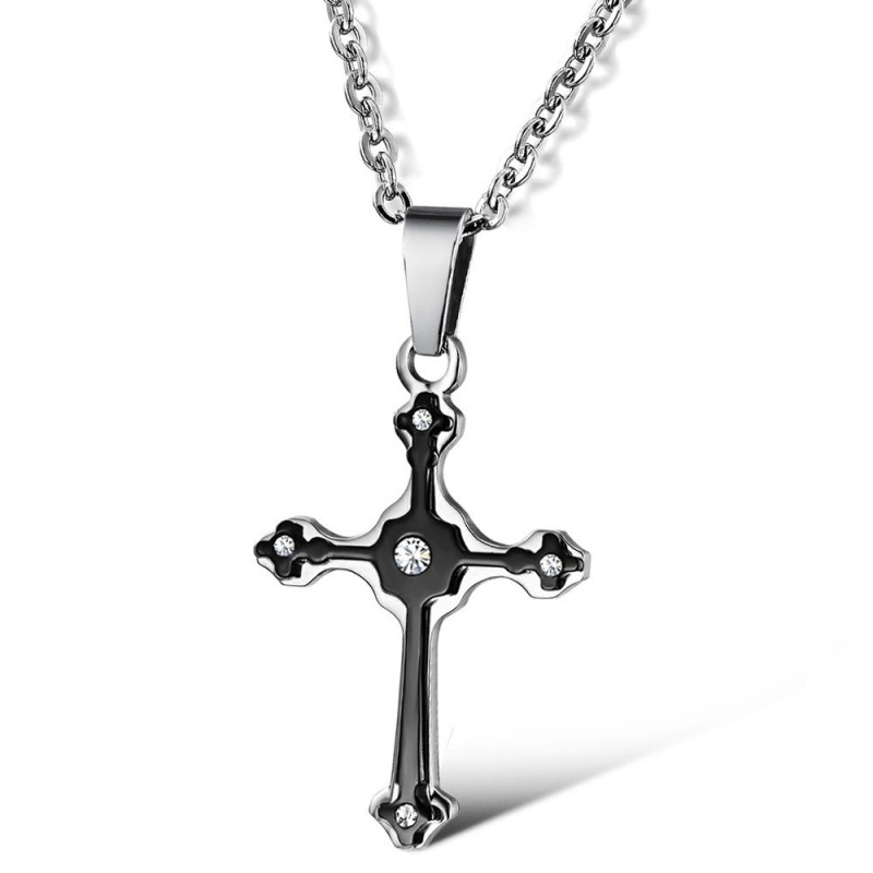 Uitstekende Kwaliteit Vrouwelijke Kruis Titanium Ketting Met Strass