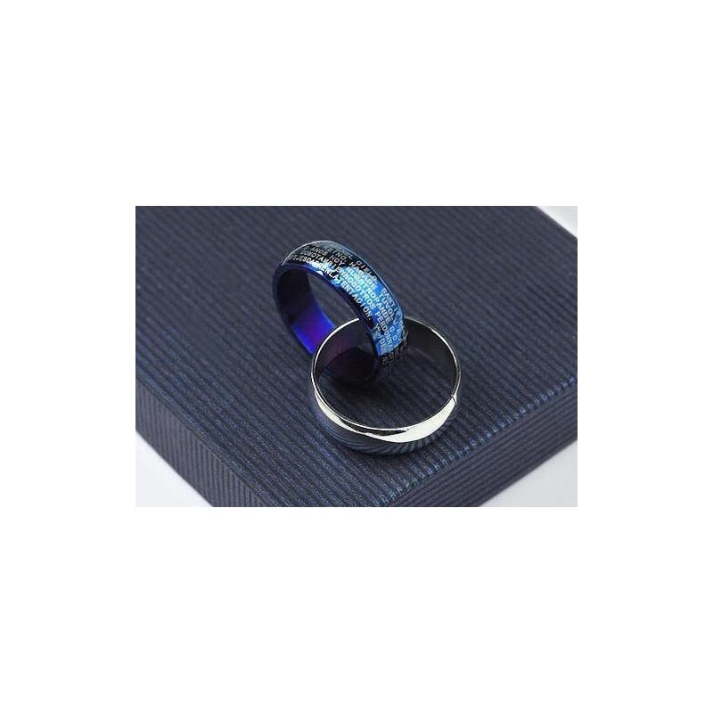 Blauwe En Zilveren Kruisbijbelringen, Titanium Hanger En Ketting
