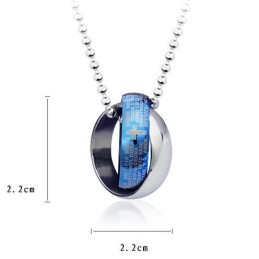 Blauwe En Zilveren Kruisbijbelringen, Titanium Hanger En Ketting