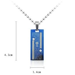 Mode Blauwe Kruis Bijbel Twee Sterren Titanium Hanger Ketting