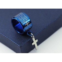 Prachtige Blauwe Titanium Ringketting En Kruishanger