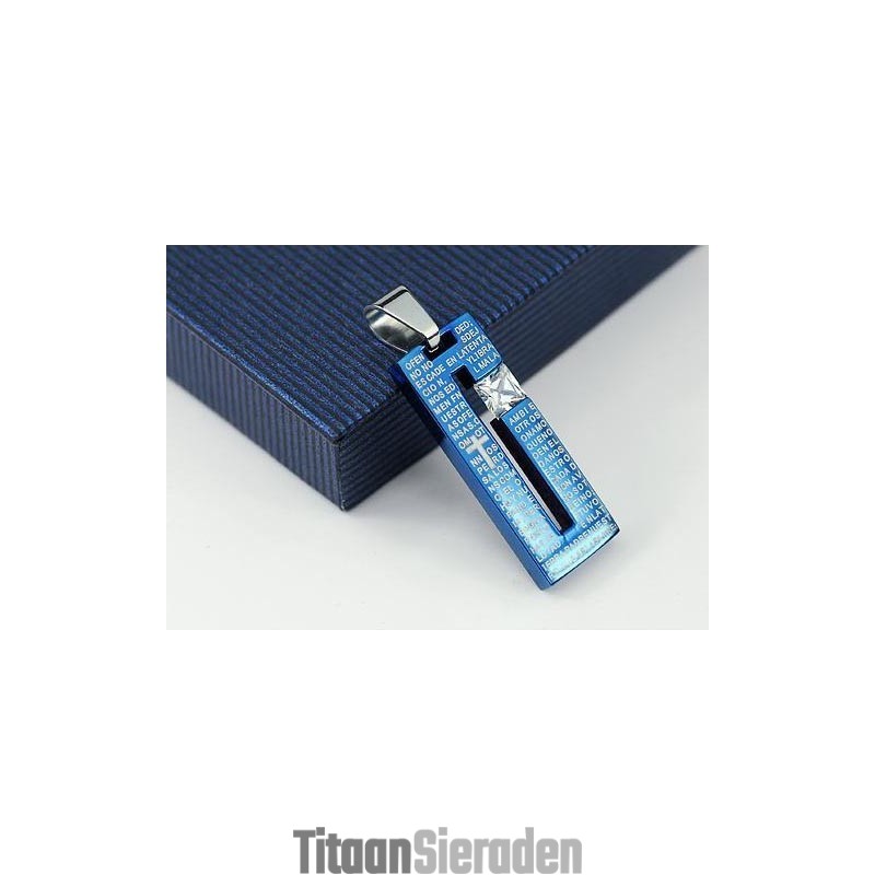 Mode Bijbelkruis Blauwe Titanium Ketting En Diamanten Hanger