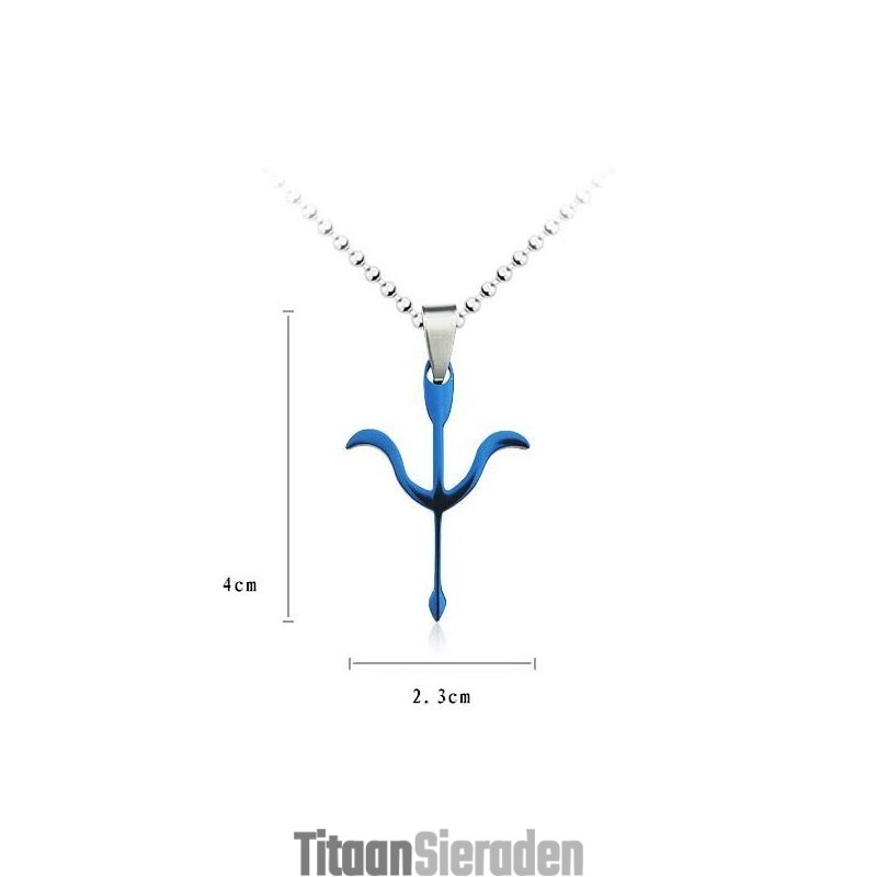 Cupido'S Pijl Blauwe Titanium Hanger En Ketting Cupido'S Pijl Blauwe Titanium Hanger En Ketting