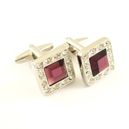 Titanium Vierkante Manchetknopen Met Diamanten En Mauve Vierkante Zirkonia