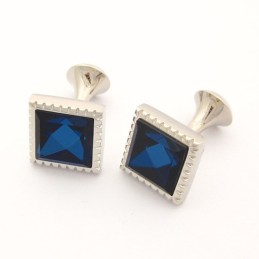Titanium Vierkante Manchetknopen Met Blauwe Zirkonia