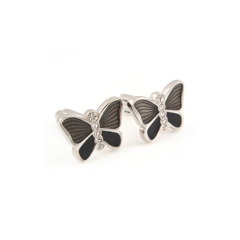 Vlinder Titanium Manchetknopen Met Diamanten Vlinder Titanium Manchetknopen Met Diamanten