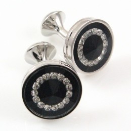 Manchetknopen Met Titanium En Zwarte Ip-Coating En Diamantronde Afwerking