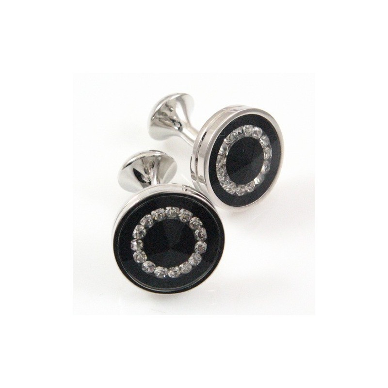 Manchetknopen Met Titanium En Zwarte Ip-Coating En Diamantronde Afwerking Manchetknopen Met Titanium En Zwarte Ip-Coating En Diamantronde Afwerking