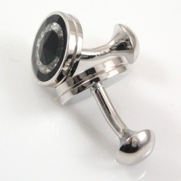 Manchetknopen Met Titanium En Zwarte Ip-Coating En Diamantronde Afwerking