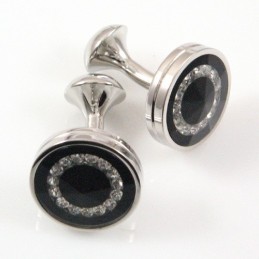 Manchetknopen Met Titanium En Zwarte Ip-Coating En Diamantronde Afwerking