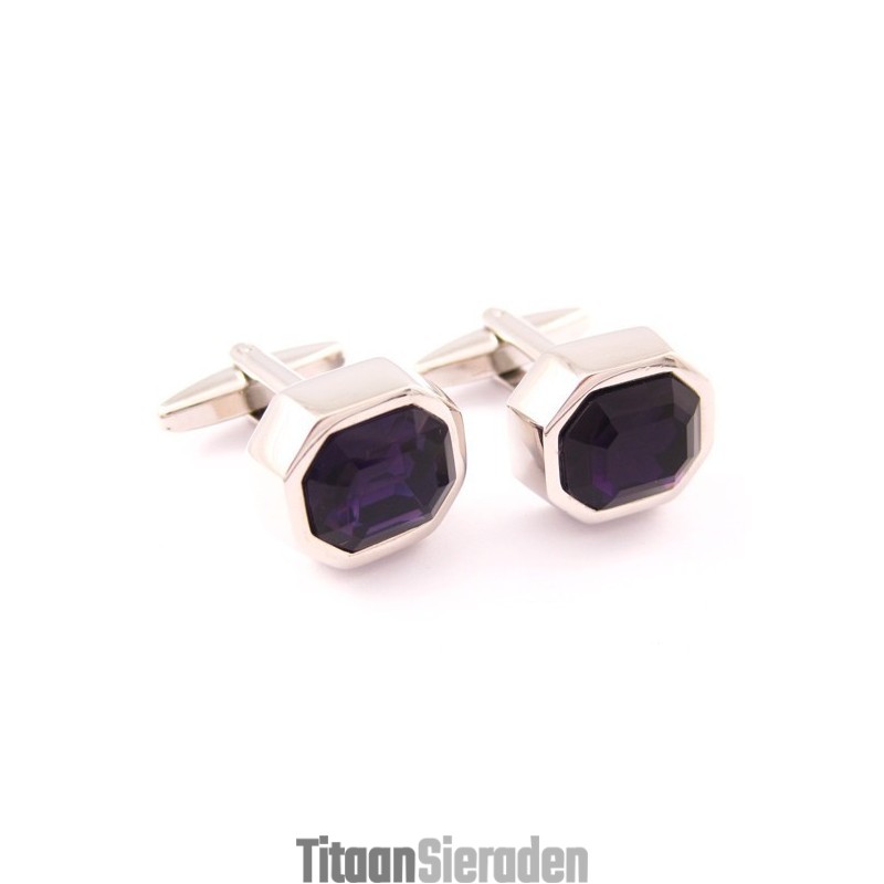 Mode Titanium Manchetknopen Met Mysterieuze Paarse Opaal Mode Titanium Manchetknopen Met Mysterieuze Paarse Opaal