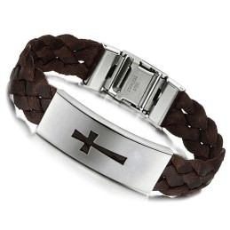 Stabiele Kwaliteit Mannelijke Kruis Titanium Leren Armband