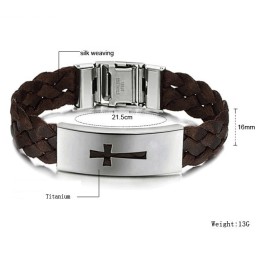 Stabiele Kwaliteit Mannelijke Kruis Titanium Leren Armband