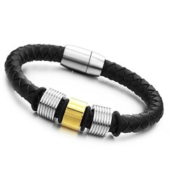 De Koningin Van De Kwaliteit Zwarte Titanium Leren Armband Voor Heren