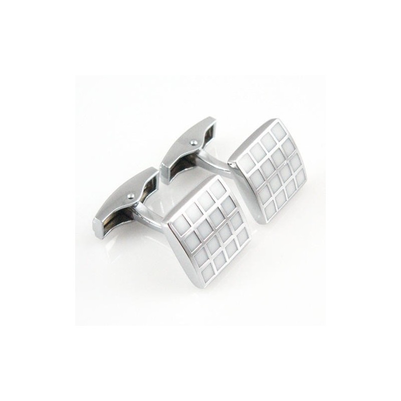 Titanium En Witte Ip-Geplateerde Vierkante Manchetknopen Titanium En Witte Ip-Geplateerde Vierkante Manchetknopen