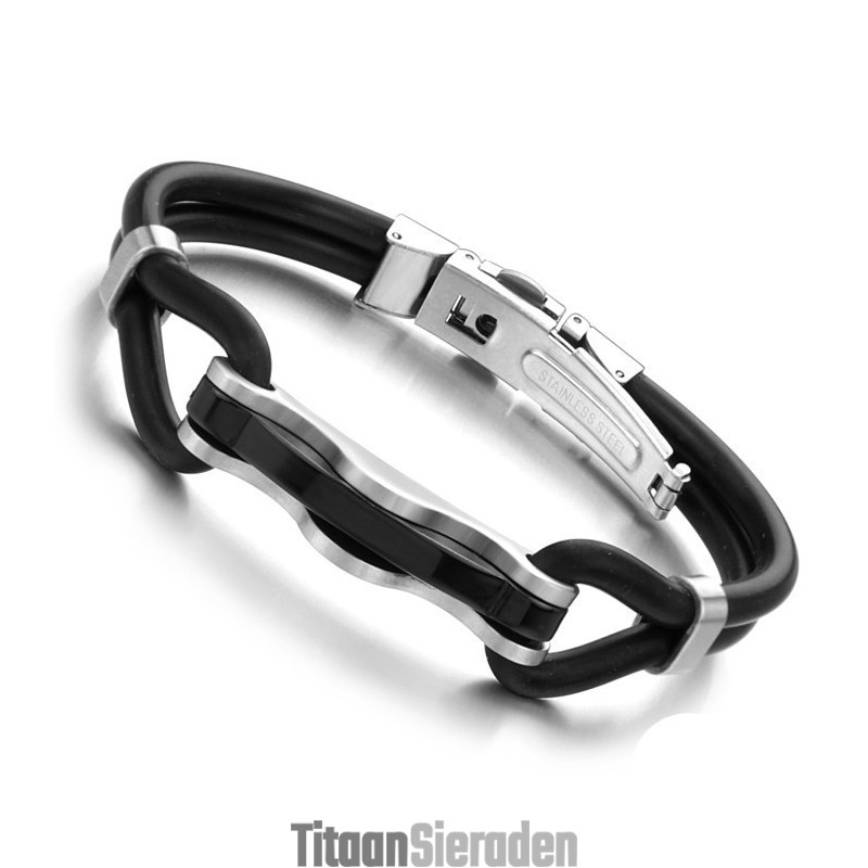 De King Of Quantity Zwarte Titanium Leren Armband