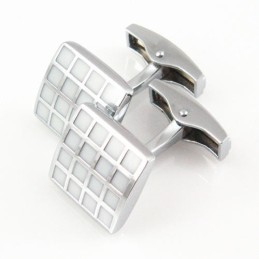 Titanium En Witte Ip-Geplateerde Vierkante Manchetknopen