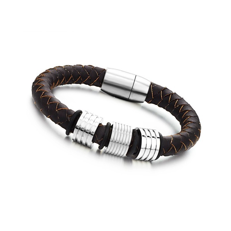 Hoogwaardige Bruine Titanium Leren Armband Hoogwaardige Bruine Titanium Leren Armband
