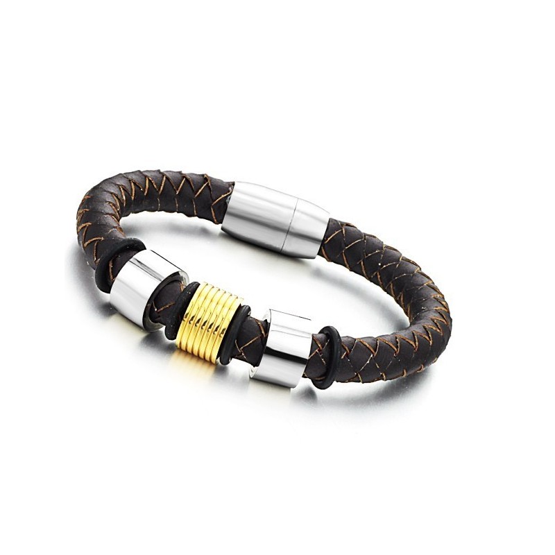 Brede Variaties Bruine Titanium Leren Armband Brede Variaties Bruine Titanium Leren Armband
