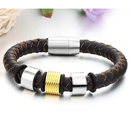Brede Variaties Bruine Titanium Leren Armband