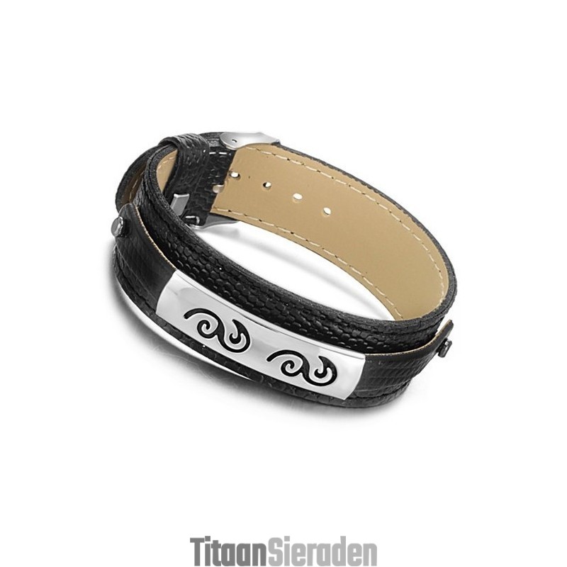 Brede Variaties Zwarte Titanium Leren Armband Brede Variaties Zwarte Titanium Leren Armband