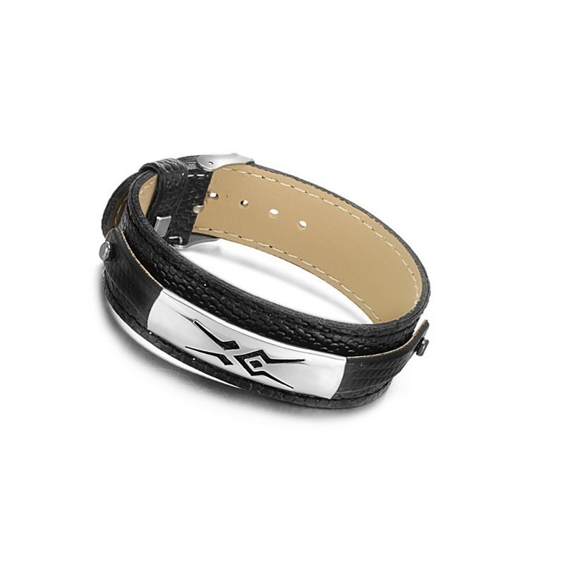 Stabiele Kwaliteit Zwarte Titanium Leren Armband Stabiele Kwaliteit Zwarte Titanium Leren Armband
