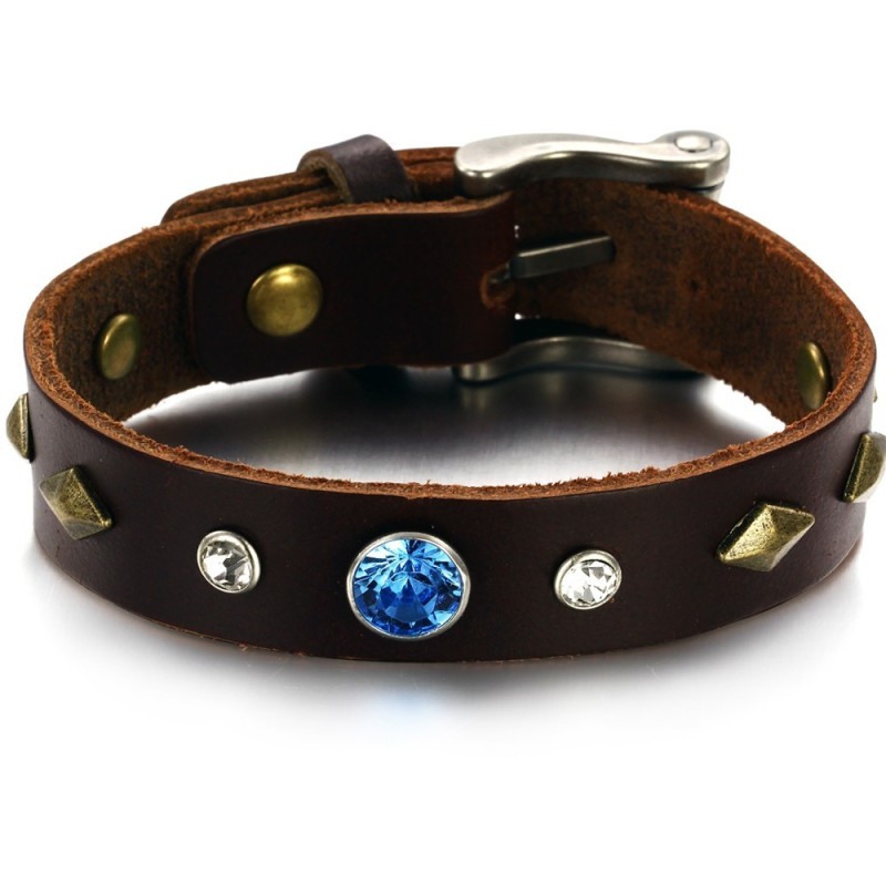 Duurzame Retro Titanium Leren Armband Met Strass Duurzame Retro Titanium Leren Armband Met Strass