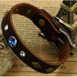 Duurzame Retro Titanium Leren Armband Met Strass