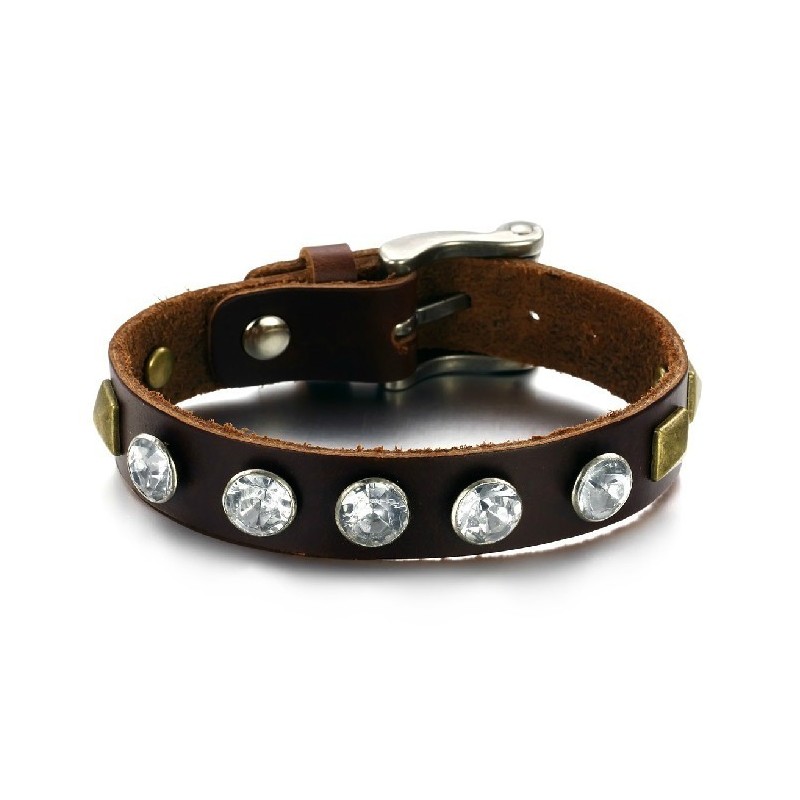 Hoogwaardige Retro Titanium Leren Armband Met Strass Hoogwaardige Retro Titanium Leren Armband Met Strass