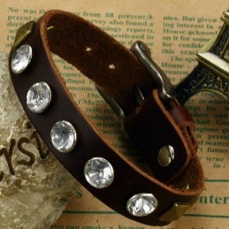 Hoogwaardige Retro Titanium Leren Armband Met Strass